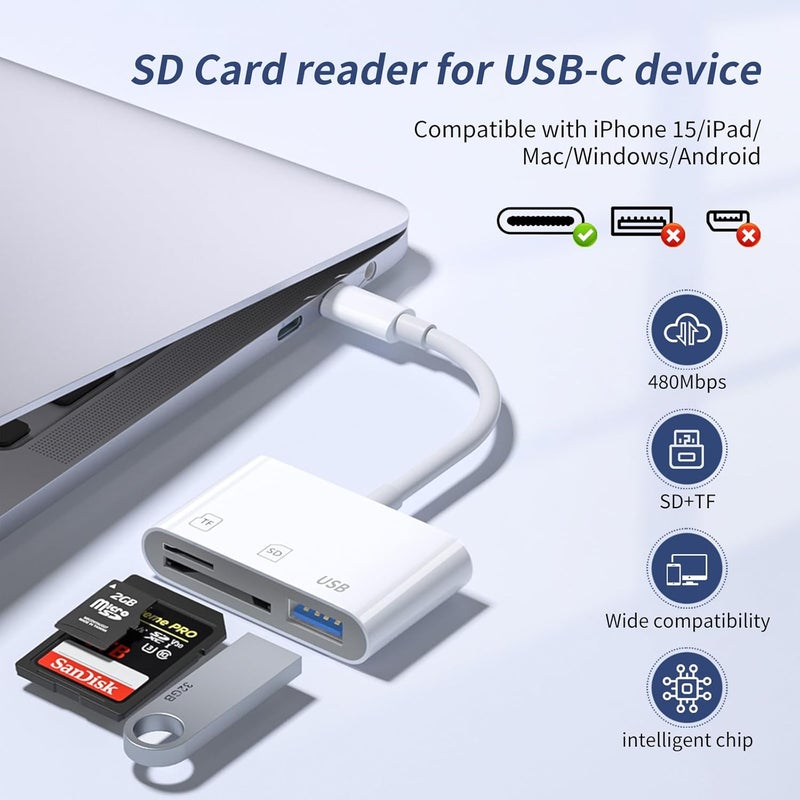 ROKO USB C SD Card Reader,USB C for iPhone 15 16/iPad/Mac/Laptop，3 in 1 sd Card Reader with Dual Slots & USB Port for Mac MacBook Pro/Air/Mini Android Laptop More USBC Typec Devices - Image 4
